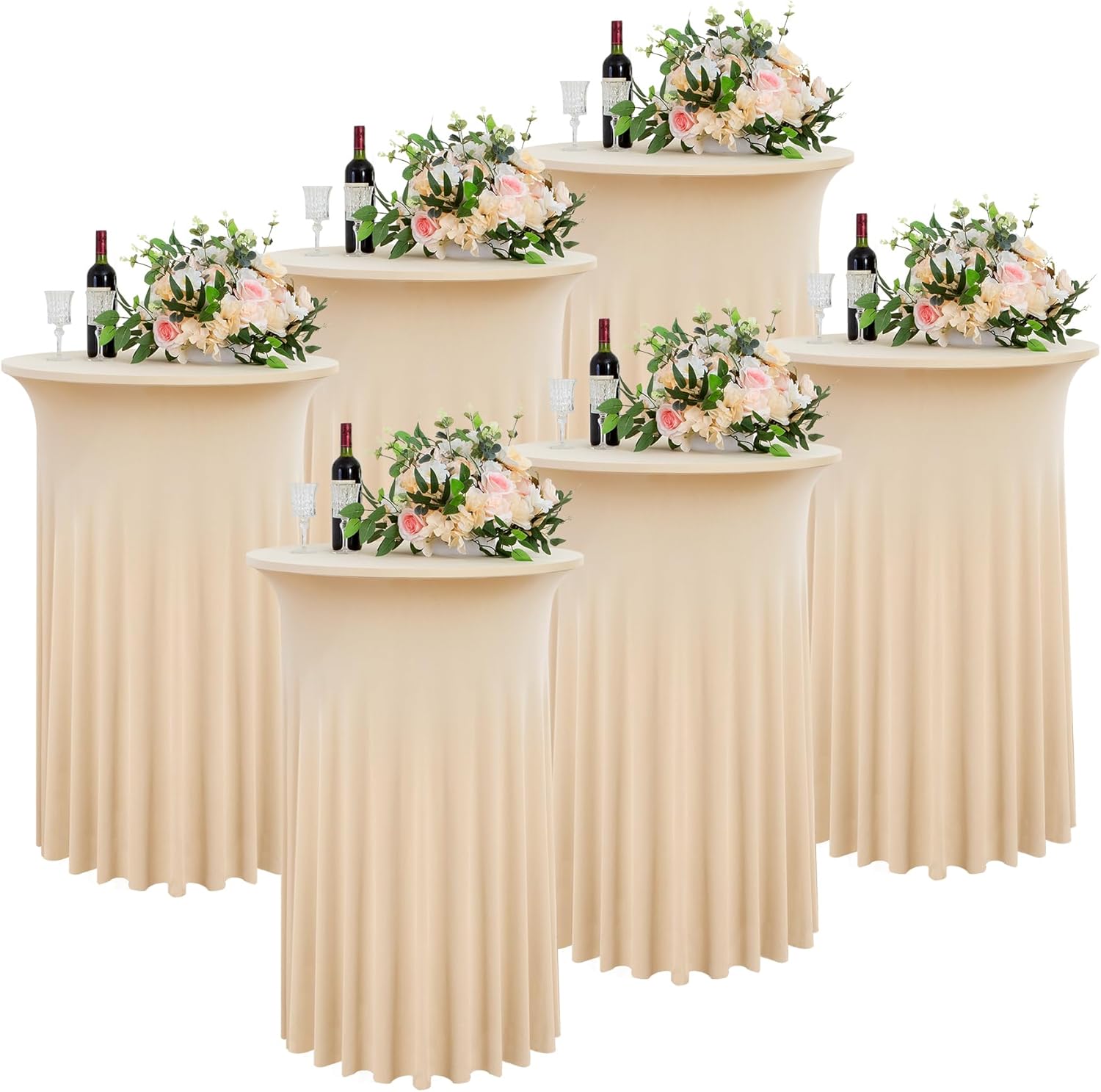 Champagne Round High Top Cocktail Table Cloth 32inch×43inch Wrinkle Free Stretch Spandex Cocktail Tablecloths Table Covers for Party Wedding Banquet Baby Shower Birthday